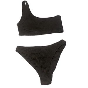One shoulder ribbed high waisted bikini